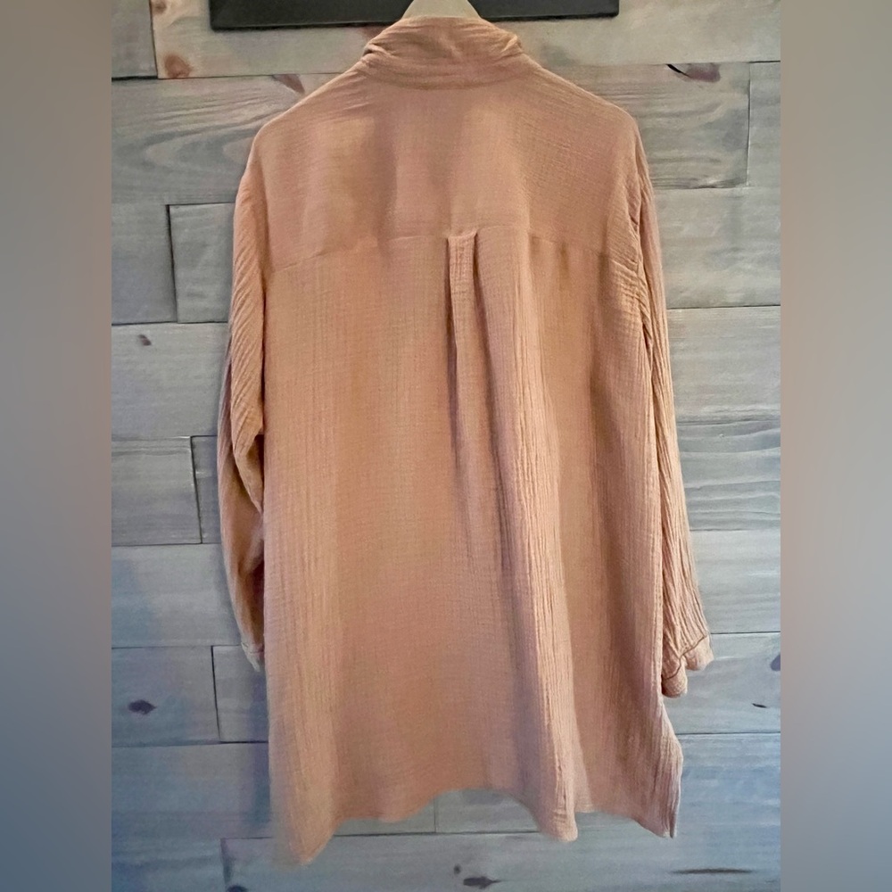 Eileen Fisher Cotton Gauze Button-Down Shirt in Caramel - Picture 2 of 7